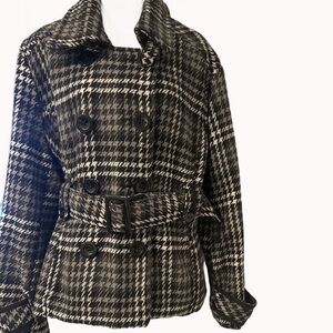 Bali Black and White Houndstooth Pea Coat